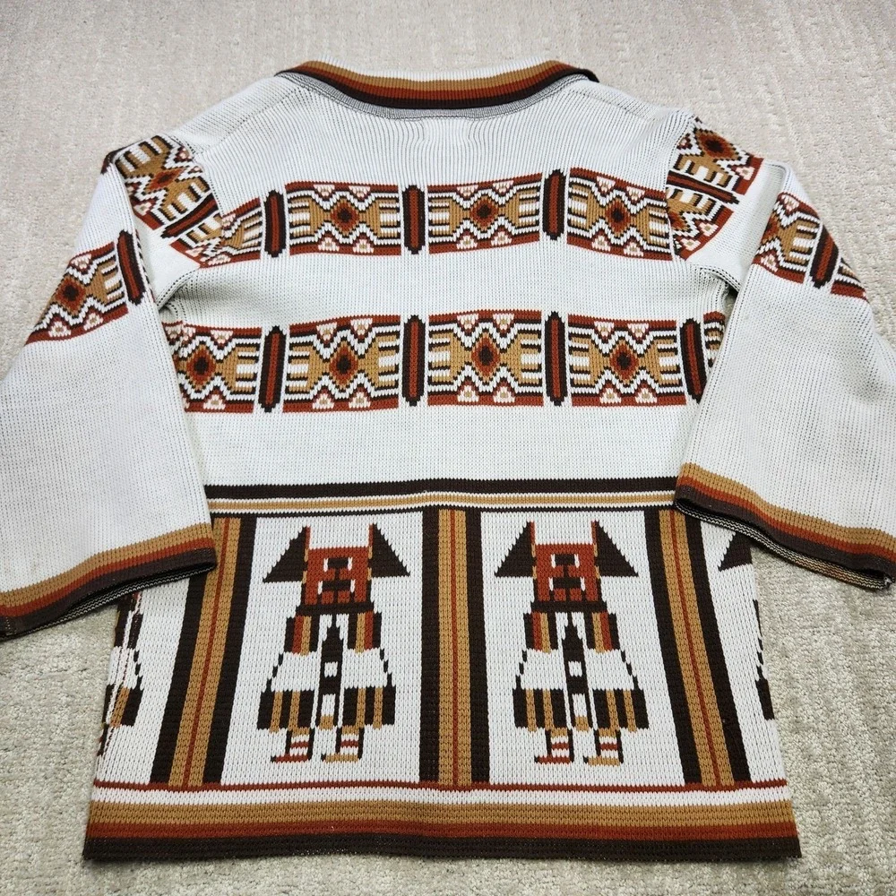 Vintage 70s‎ Aztec Cardigan Sweater Women Medium Shawl Collar Chunky Knit Navajo